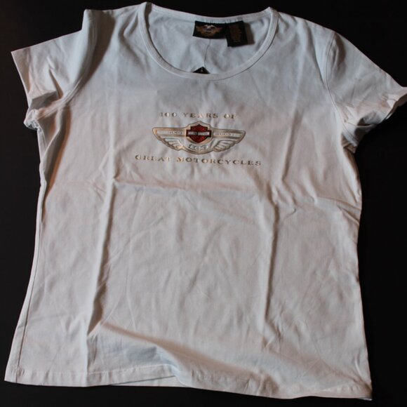 Harley-Davidson 100th Logo  Short sleeve White T-shirt Women's XL New w/Tags - Picture 3 of 9